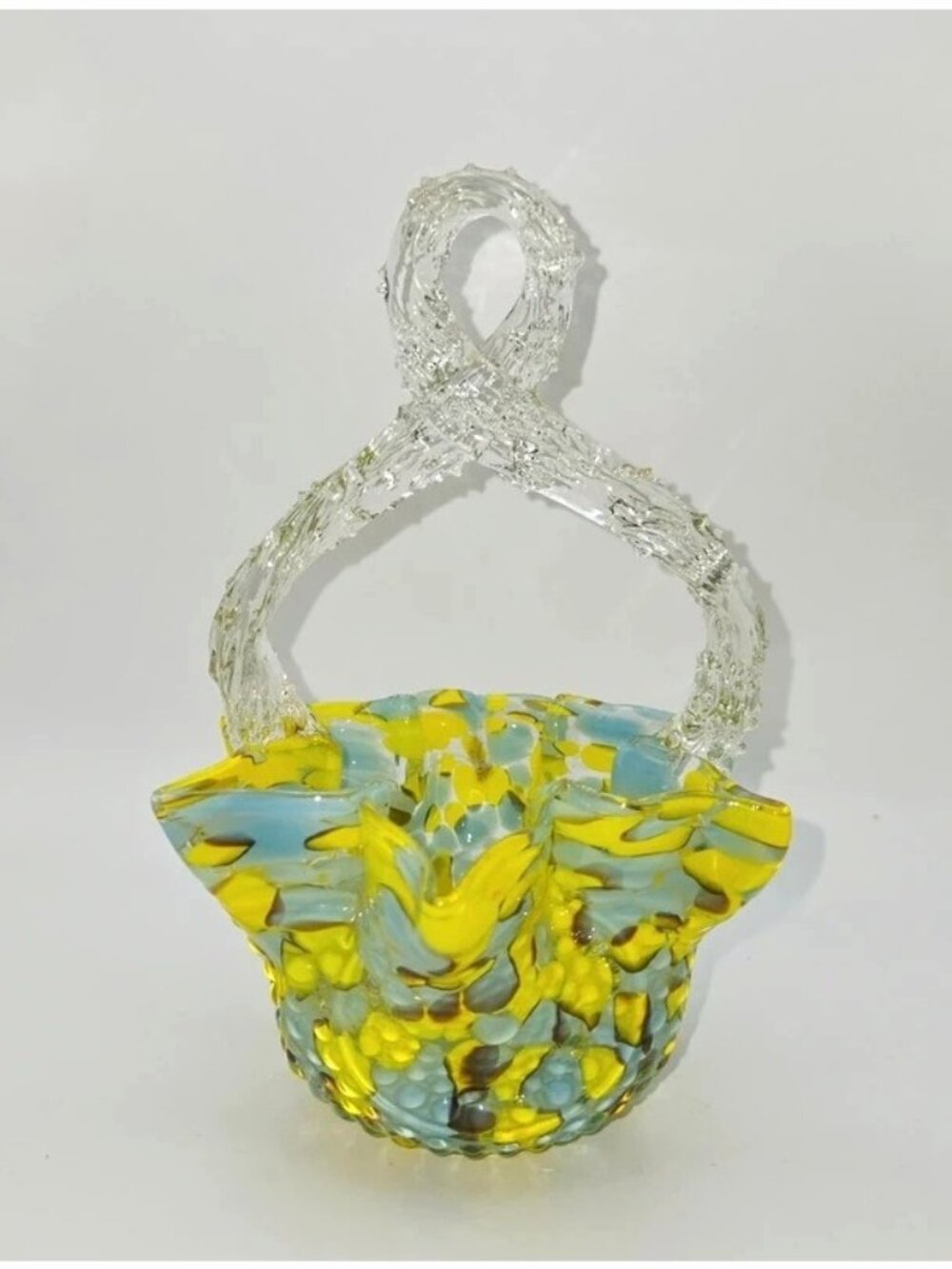 Franz Welz speckled Thorn Basket Czech Victorian Confetti Glass Basket Hand Blow